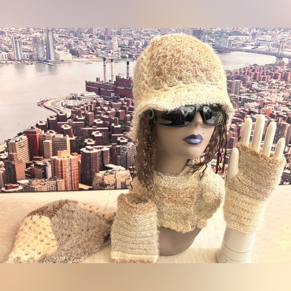 Handmade Accessories - 2 Granny Square Hats, Neck Wrap & Fingerless Gloves. Soft Crochet Yarn
